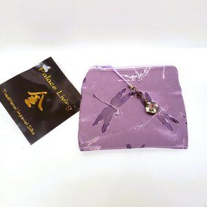 Palace Living 100% Silk Cosmetic Bag Make Up Coin Pouch Purple Dragonfly New